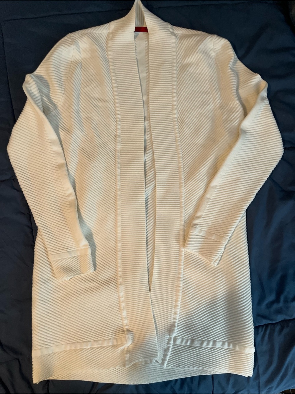 Red Open-Front Ribbed Cardigan - Cream